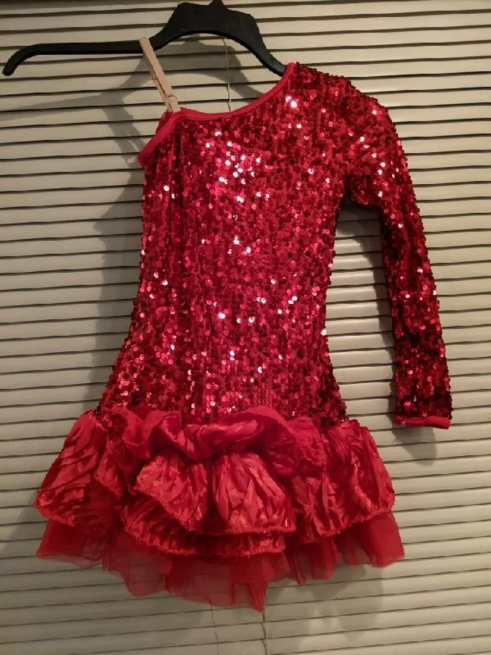 Red Sequined One-Shoulder Dance Costume-Weissman Multiple Sizes Available